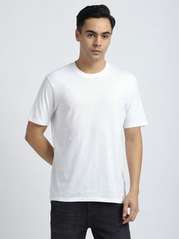R&B - Cotton Regular Fit Crew Neck Solid Men White T-Shirt