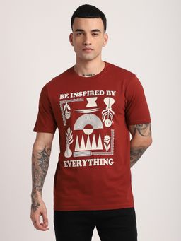R&B - Cotton Regular Fit Crew Neck Graphic Print Men Rust T-Shirt