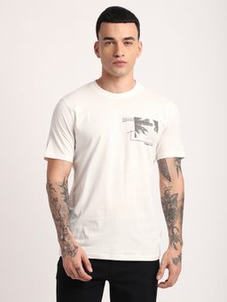 R&B - Cotton Regular Fit Crew Neck Graphic Print Men Cream T-Shirt
