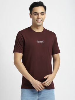 R&B - Cotton Regular Fit Crew Neck Typographic Print Men Burgundy T-Shirt