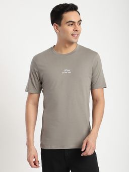 R&B - Cotton Regular Fit Crew Neck Typographic Print Men Grey T-Shirt