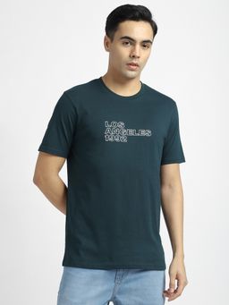 R&B - Cotton Regular Fit Crew Neck Graphic Print Men Green T-Shirt