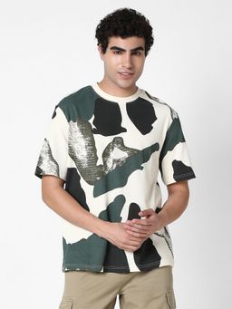 R&B - Cotton Regular Fit Crew Neck Camouflage Print Men Olive T-Shirt