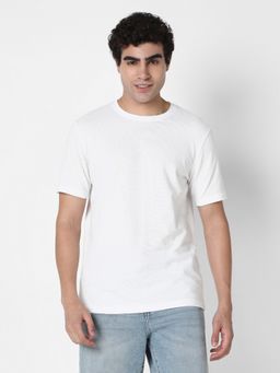 R&B - Cotton Regular Fit Crew Neck Textured Men White T-Shirt