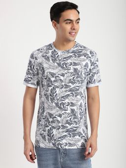 R&B - Cotton Regular Fit Crew Neck Graphic Print Men White T-Shirt