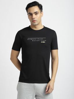 R&B - Polyester Regular Fit Crew Neck Graphic Print Men Black T-Shirt