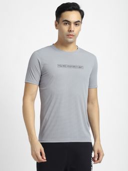 R&B - Polyester Regular Fit Crew Neck Typographic Print Men Silver T-Shirt