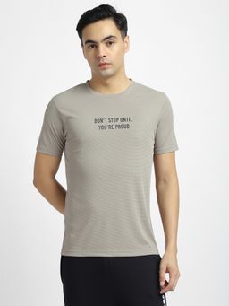 R&B - Polyester Regular Fit Crew Neck Typographic Print Men Taupe T-Shirt