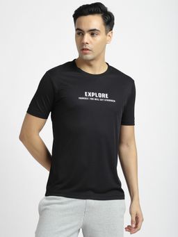 R&B - Polyester Regular Fit Crew Neck Typographic Print Men Black T-Shirt