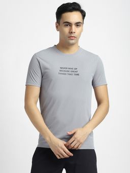 R&B - Polyester Regular Fit Crew Neck Typographic Print Men Silver T-Shirt