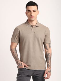 R&B - Cotton Slim Fit Collar Neck Solid Men Brown Polo T-Shirt