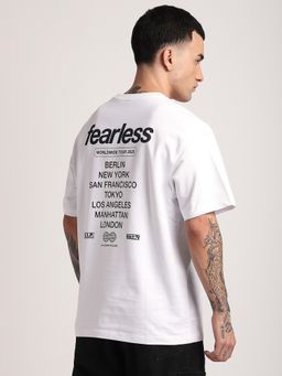 R&B - Cotton Oversized Fit Crew Neck Graphic Print Men White T-Shirt