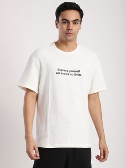 R&B - Cotton Oversized Crew Neck Graphic Print Men Cream T-Shirt