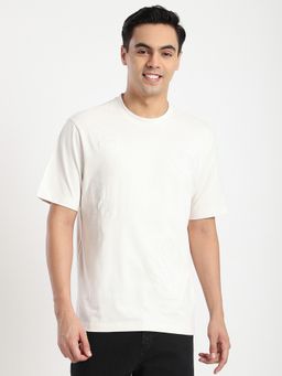R&B - Cotton Regular Fit Crew Neck Embroidered Men Cream T-Shirt