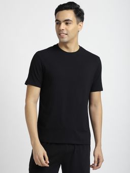 R&B - Cotton Blend Regular Fit Crew Neck Solid Men Black T-Shirt