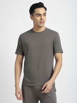 R&B - Cotton Blend Regular Fit Crew Neck Solid Men Grey T-Shirt