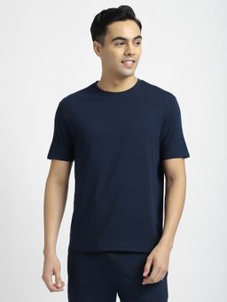 R&B - Cotton Blend Regular Fit Crew Neck Solid Men Navy Blue T-Shirt