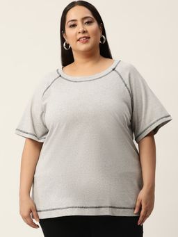 theRebelinme - Plus Size Women Grey Melange Color Cotton Solid T-Shirt