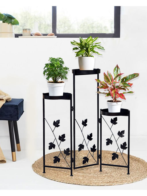 Homesake Metal Plant Stand with 3 Tier Flower Pots- Leafy Maple