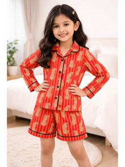 Fairies Forever - Orange Leopard Print Cotton Night Shirt With Shorts