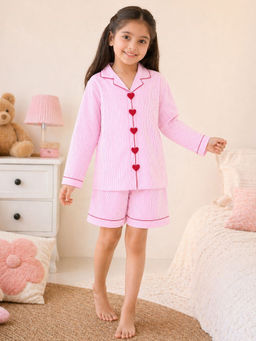 Fairies Forever - Pink Stripes Mom Twinning Cotton Night Shirt With Shorts