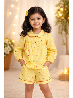 Fairies Forever - Yellow Full Sleeves Cotton Night Shirt With Shorts