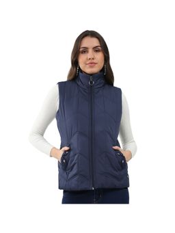Monte Carlo - Women High Neck Sleeveless Navy Blue Jacket