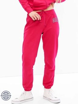GAP - Women Pink Logo Print Mid-Rise Joggers