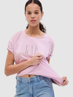 GAP - Purple Women Round Neck Logo Roll-Up T-Shirt