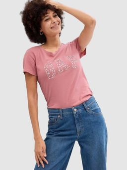 GAP - Pink Women Logo Relaxed Fit Round Neck T-Shirt