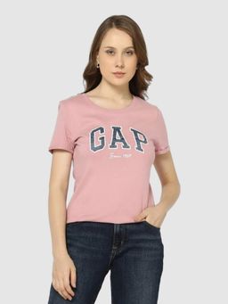 GAP - Pink Women Slim Fit Round Neck Logo T-Shirt