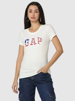 GAP - White Women Logo Round Neck Slim T-Shirt