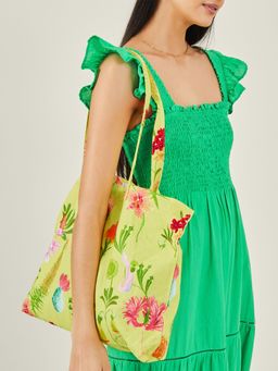 Accessorize London - Womens Yellow Floral Printed Shopper Tote Bag