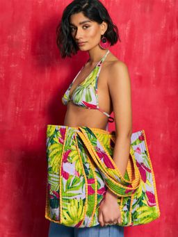 Accessorize London - Womens Banana Print Quilted Shopper Tote Bag