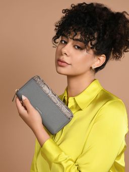 Accessorize London - Womens Grey Contrast Snake Print Wallet