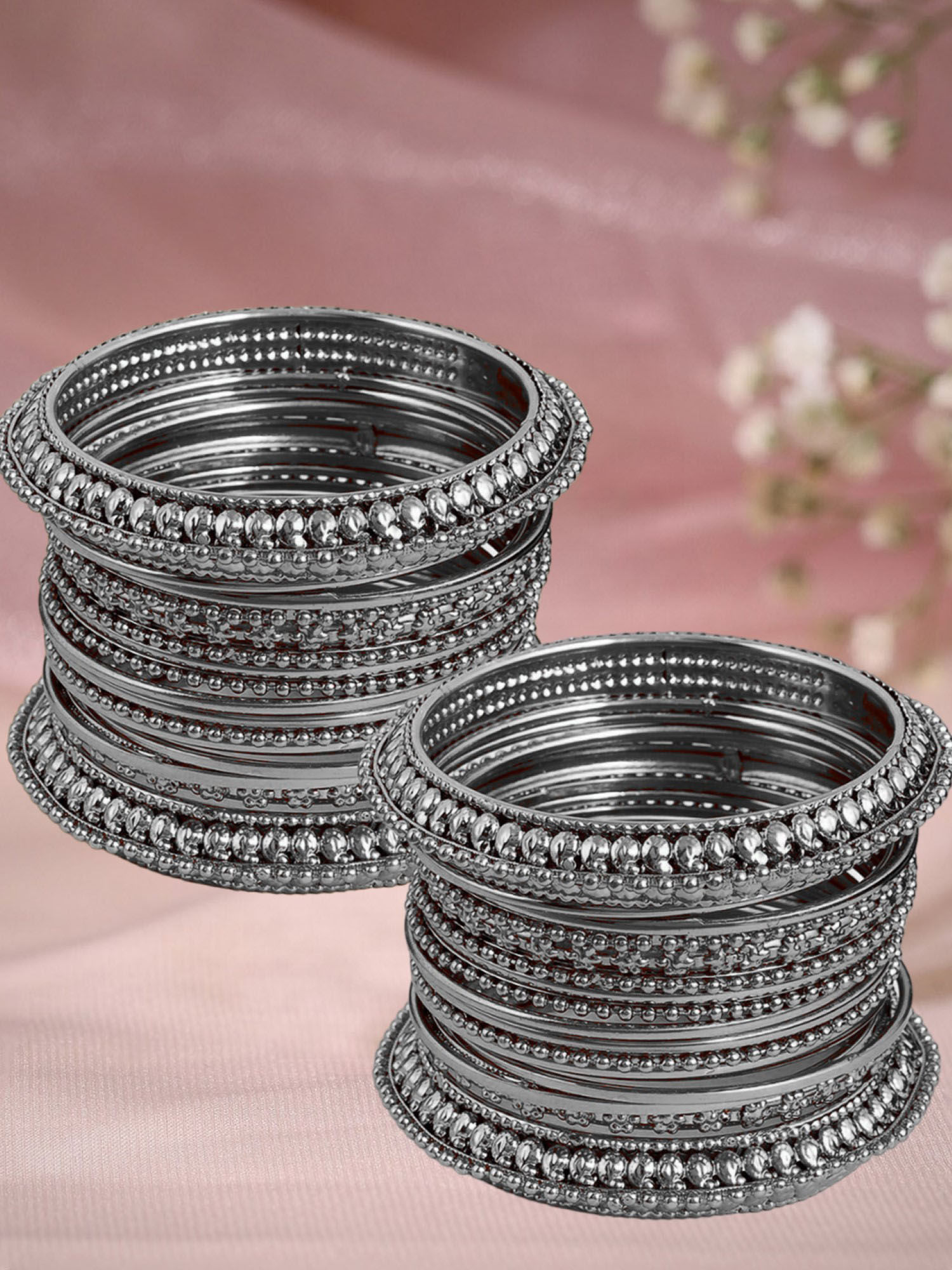 Buy OOMPH Combo of 32 Oxidised Silver Bangle Set for Women & Girls