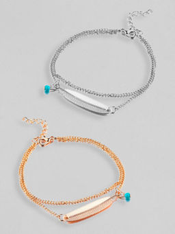 OOMPH - Combo of 2 Gold & Silver Bohemian Leaf Anklet For Women & Girls Stylish Latest