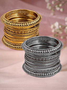 OOMPH - Combo of 32 Antique Gold & Oxidised Silver Bangle Set - Size 2.6