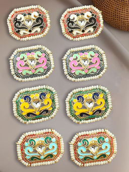 OOMPH - Combo of 4 Meenakari Enamel Stud Earrings- Rectangle Indo-Design