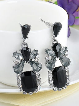 OOMPH - Black White Silver & Grey Crystal Fashion Drop Earrings For Women & Girls