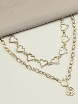 OOMPH - Combo of 2 Gold Evil Eye Choker Necklace - Fashion Heart & Evil Eye Design