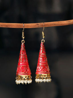 OOMPH - Rani Pink Meenakari Jhumka Earrings - Cone Shaped - Delicate Design
