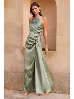 Lipsy - Satin Halterneck Green Maxi Dress