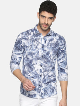 SHOWOFFFF - Mens Casual Blue Slim Fit Full Shirt