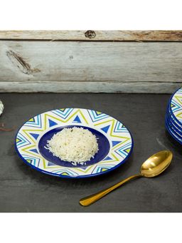 EZ Life - Folksy Styled Side Plate 8 5 Inch Ceramic Plate Blue & White Pack Of 6