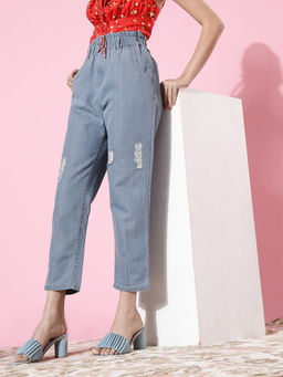 DOLCE CRUDO - Light Blue Mom's Jean High Rise Mild Distress Regular Stretchable Denim Jeans