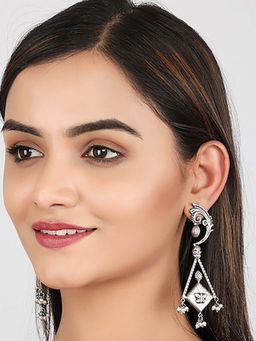 STUDIO B40 - Rectangle Shape Silver Toned Brass Earrings