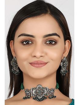 STUDIO B40 - Green Stone Silver Tone Jewellery Set