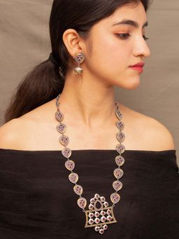 STUDIO B40 - Red Leaf Pattern Dual Tone Brass Jewellery Set