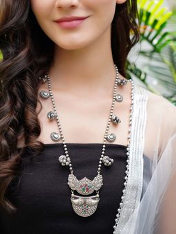 STUDIO B40 - Multi-Colour Handcrafted Silver Tone Brass Tribal Necklace